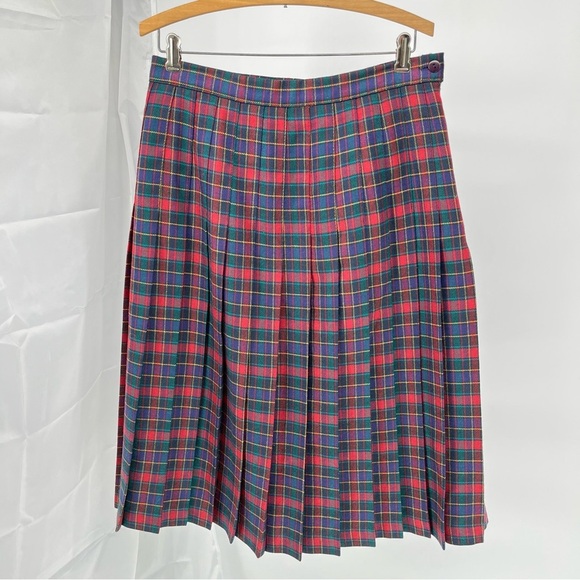 Vintage Wool Plaid Pleated Tartan Skirt Size 16 Edinburgh Made In Scotland Lined - Picture 1 of 9
